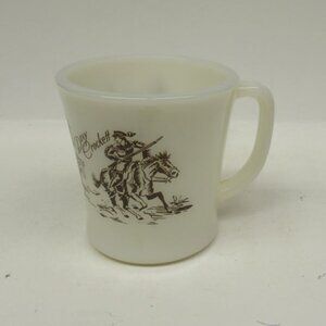 Anchor Hocking Fire King White DAVY CROCKETT 3 Inch Handled Mug, Brown Design